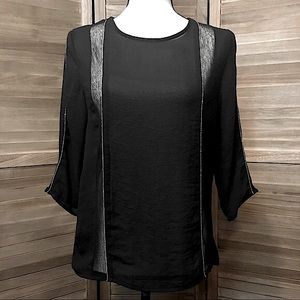 Zara Black Top with Silver Chain and Mesh Detail, Medium, NWT